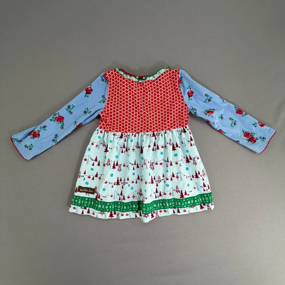 Matilda Jane Girls 18-24M Christmas Mix Print Tunic Dress Red Blue Green Floral